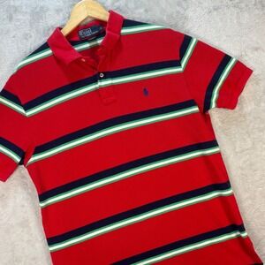 Polo Ralph‎ Lauren Men's Classic Fit Striped Polo Shirt Red Size L Preppy Casual